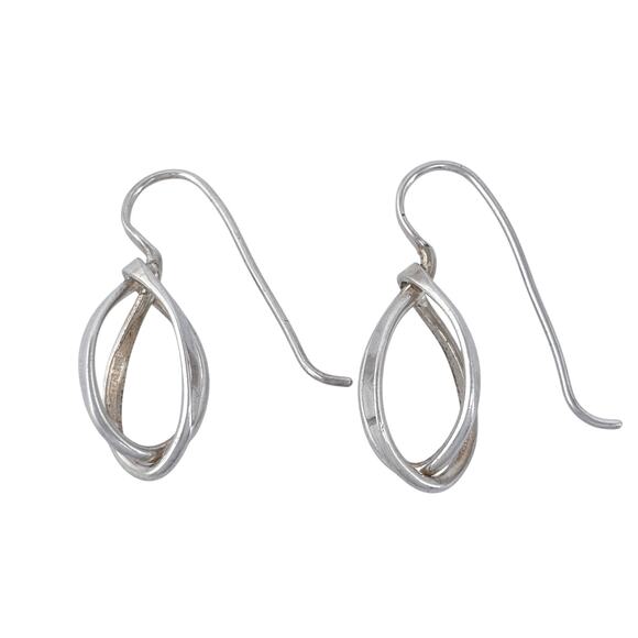 Estate Sterling Silver 925 Twisted Ribbon Dangle Earrings - Picture 3 of 8